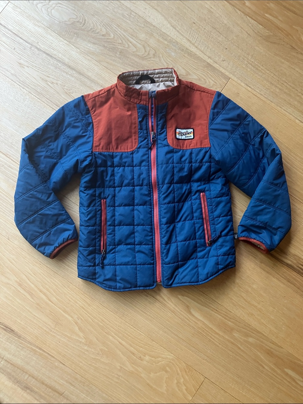 Howler Brothers Blue and Rust Quilted Kids Puffer Jacket